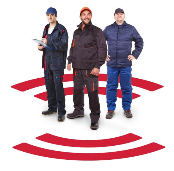 Three men posing on graphic