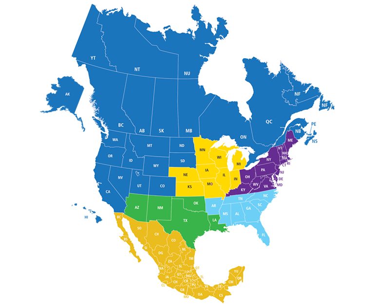 US and Canada Sales Staff Regions Map
