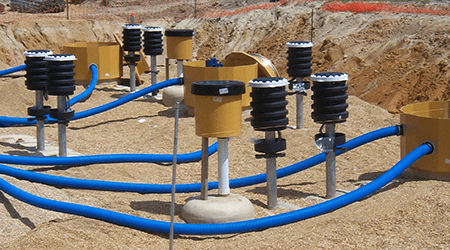 Underground storage tank being laid underground